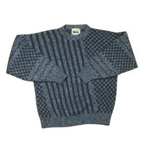 VTG Le Tigre Sweater Men M Gray Geometric Stripes Checkered Crewneck Grandpacore